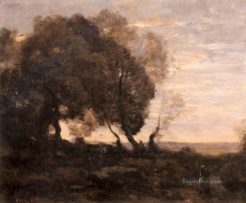 Jean Baptiste Camille Corot Painting - Arbres Tordus Sur Une Crete plein air Romanticismo Jean Baptiste Camille Corot